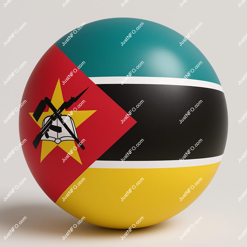 Spherical 3D rendering of the flag of Mozambique - version 2
