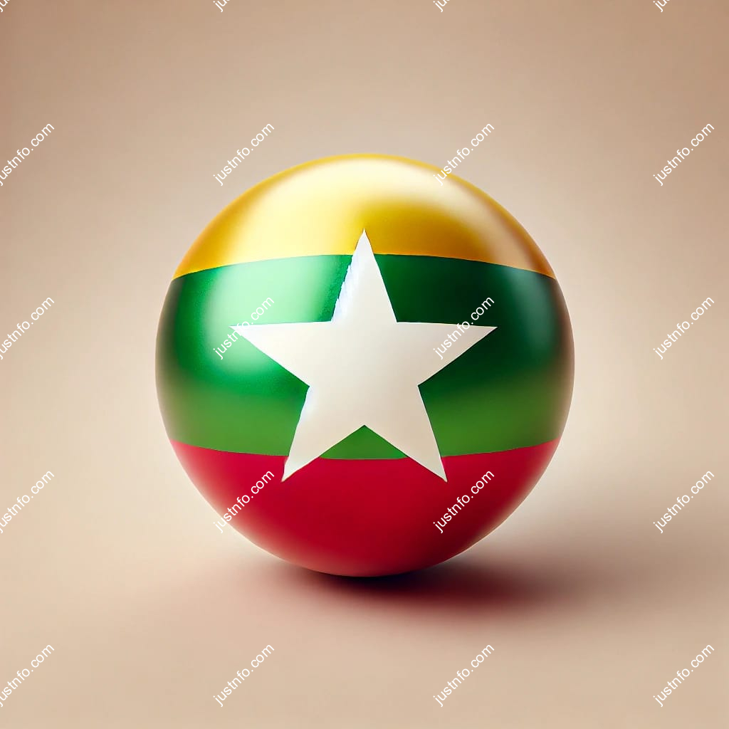 Spherical 3D rendering of the flag of Myanmar