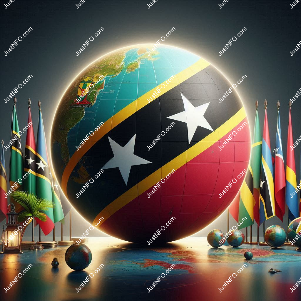 Spherical 3D rendering of the flag of Saint Kitts and Nevis