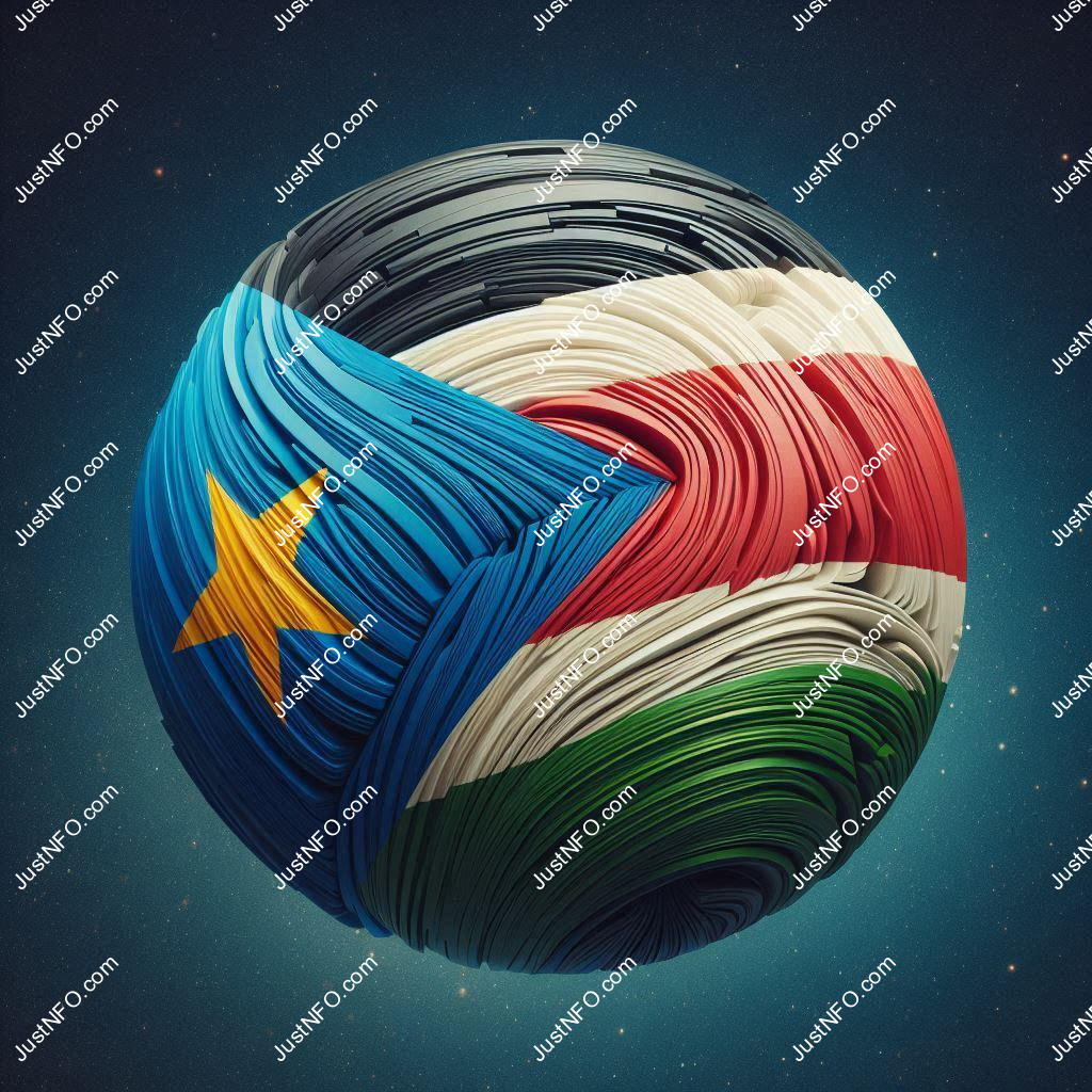 Spherical 3D rendering of the flag of South Sudan