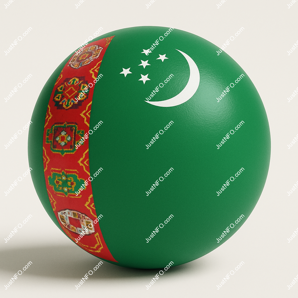 Spherical 3D rendering of the flag of Turkmenistan