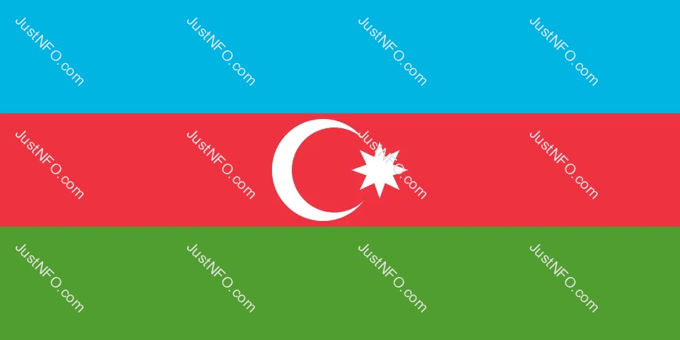 The national flag of Azerbaijan with three horizontal stripes of blue, red, and green, featuring a white eight-pointed star and crescent symbolizing national identity and Islam