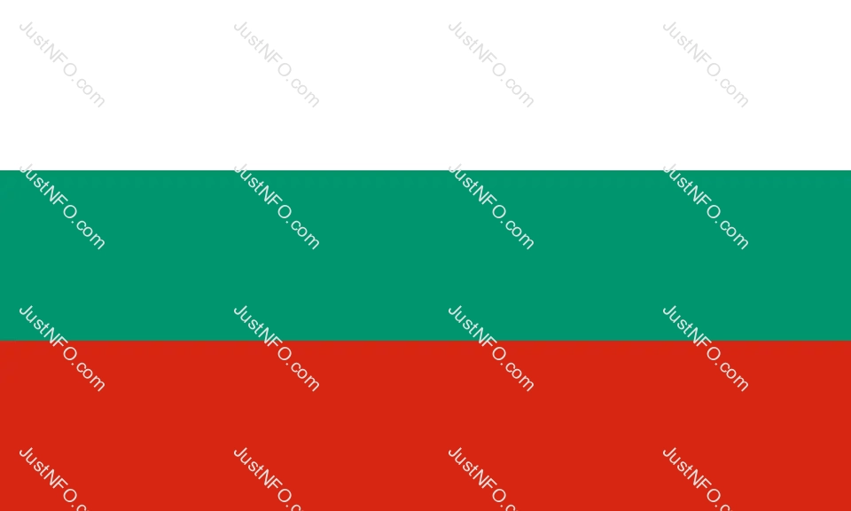 The official flag of Bulgaria consisting of three equal horizontal stripes in white, green, and red, symbolizing peace, nature, and national courage