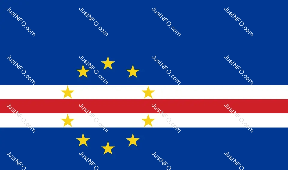The official flag of Cape Verde with a blue field representing the ocean, a red stripe for struggle, and ten yellow stars symbolizing the country’s ten islands