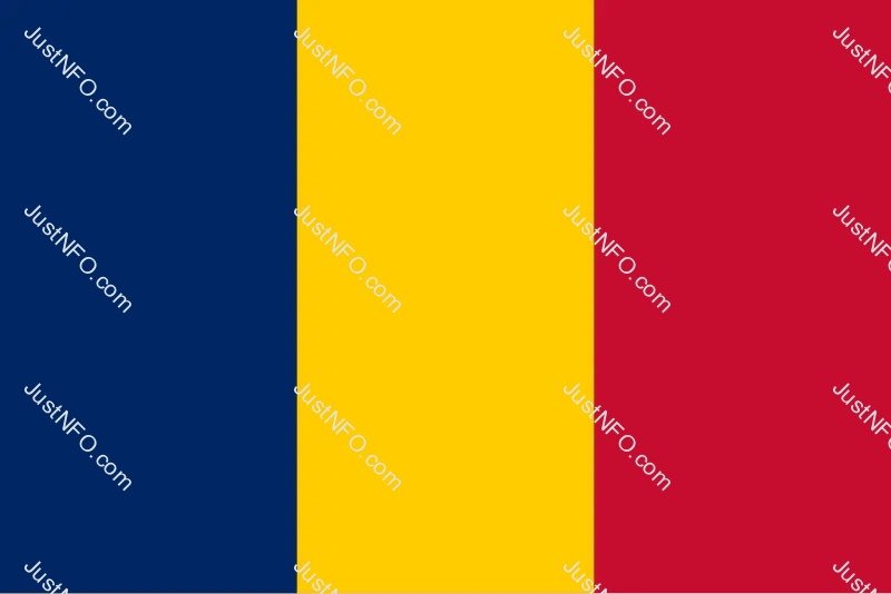 The official flag of Chad consisting of three vertical bands of blue, yellow, and red — symbolizing hope and the sky, the desert, and the sacrifices for national unity