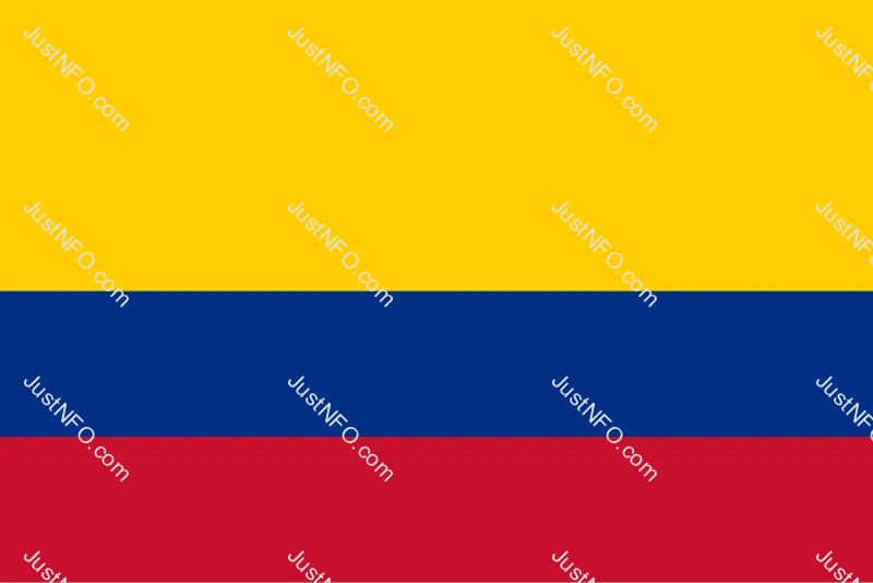 The official flag of Colombia featuring three horizontal stripes in yellow, blue, and red, symbolizing natural wealth, the surrounding seas, and the blood of heroes