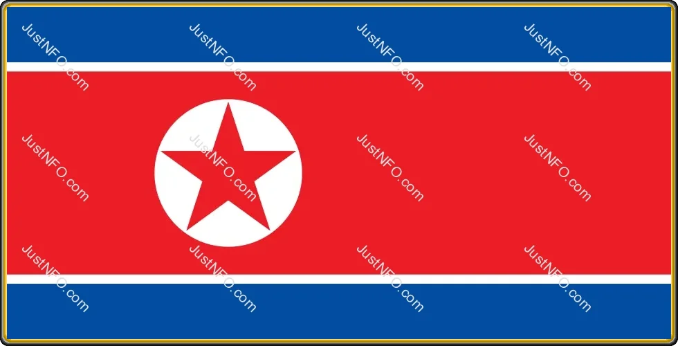 North Korea National Flag – Red Star Inside White Circle The official flag of North Korea featuring a wide red central stripe bordered by thin white lines and outer blue stripes, with a white circle at the center containing a red five-pointed star. The flag is widely displayed on government buildings and national ceremonies