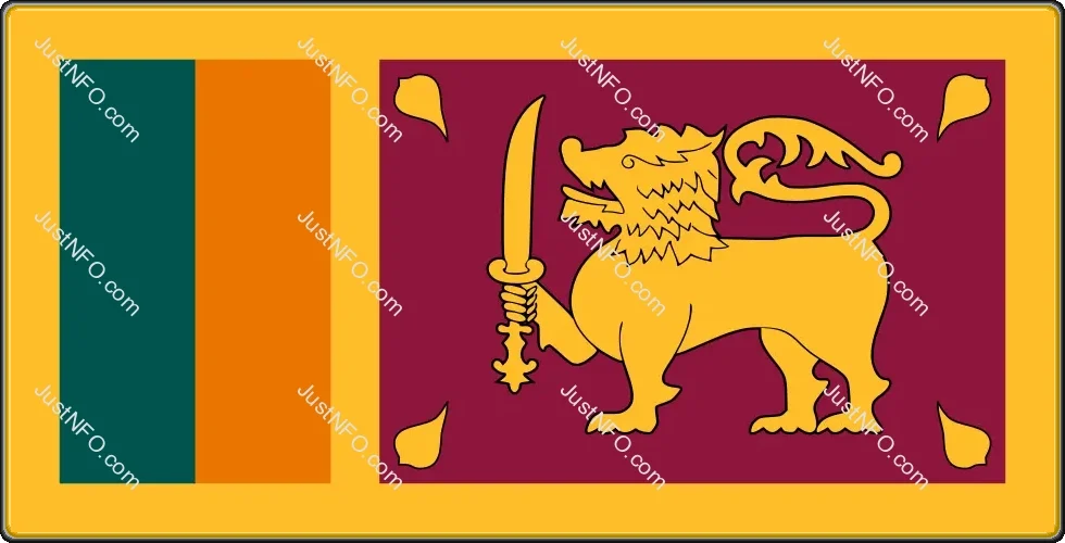 Sri Lanka National Flag โ Golden Lion & Bo Leaves The official Sri Lankan flag, known as the โLion Flag,โ featuring a golden lion holding a sword symbolizing bravery, four bo leaves representing wisdom and justice, and two vertical bands in green and orange for ethnic and religious harmony.